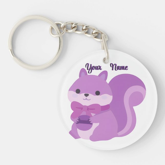 Purple Squirrel Cute Kawaii Custom  Key Ring (Front)