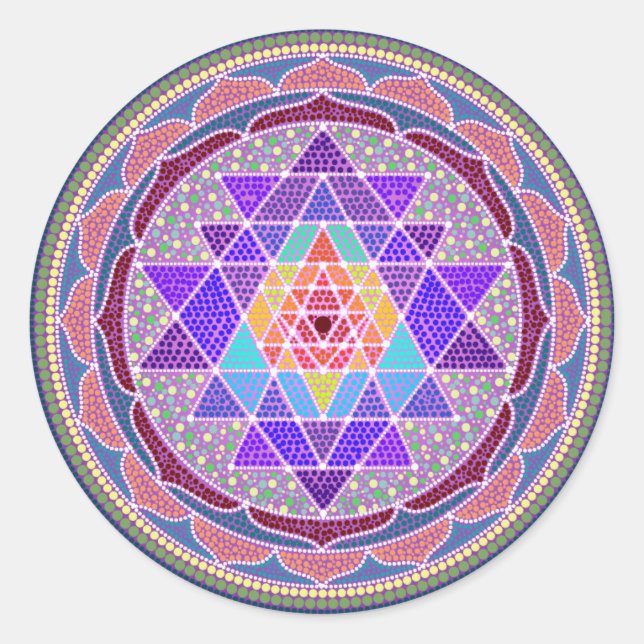 Purple Sri Yantra Classic Round Sticker (Front)
