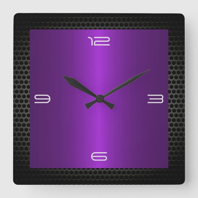 Purple Stainless Steel Modern Metal Border Square Wall Clock (Front)