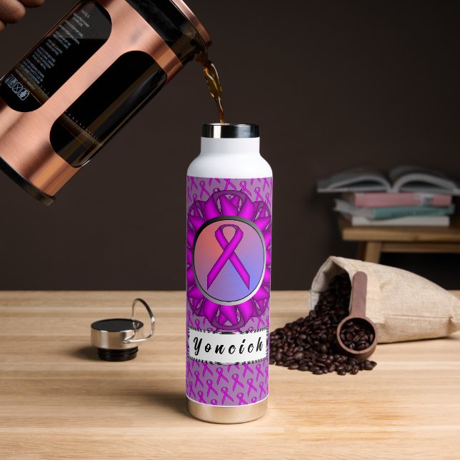 Purple Standard Ribbon by Kenneth Yoncich Water Bottle (Coffee)