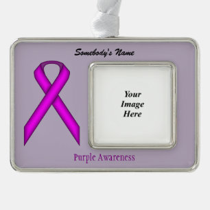 Purple Standard Ribbon Template (H-O) Silver Plated Framed Ornament