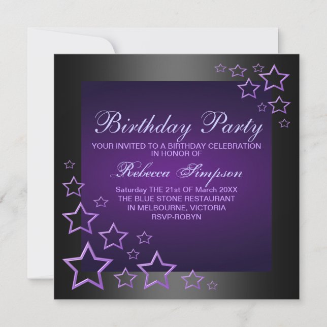 Purple Star Birthday Invitation (Front)