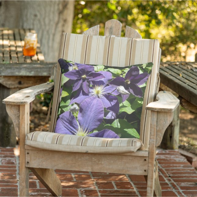 Purple Star Clematis Flowers with Foliage Outdoor Cushion (Chair)