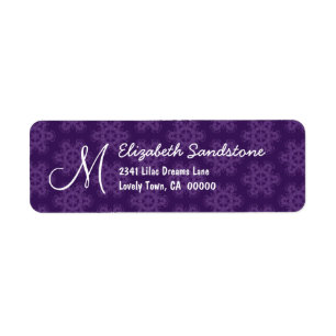 Purple Star Flowers Monogram H201 Return Address Label