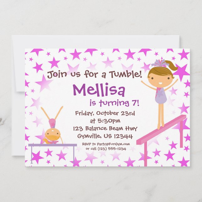 Purple Star Gymnast Birthday Party Invitation (Front)