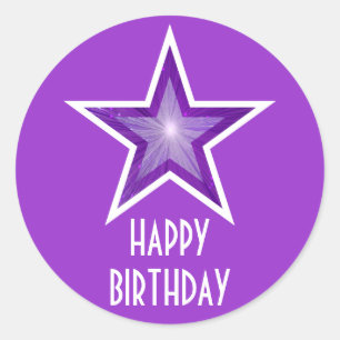 Purple Star 'Happy Birthday' round sticker purple