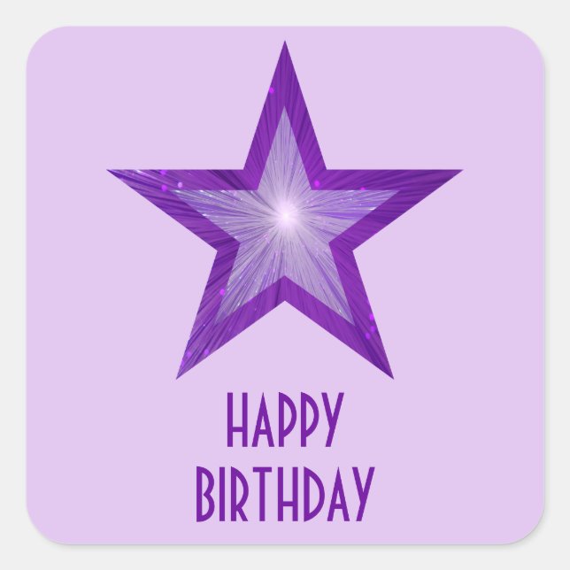Purple Star 'Happy Birthday' square pale purple Sticker (Front)