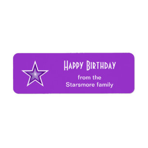 Purple Star Happy Birthday text label small purple Return Address Label