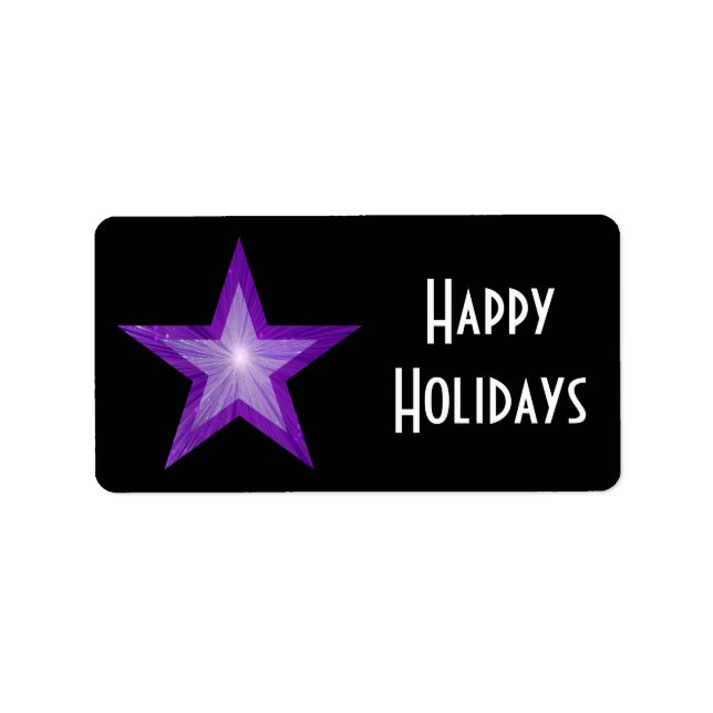 Purple Star 'Happy Holidays' label medium black (Front)