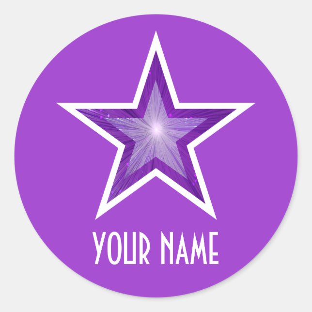 Purple Star 'Name' round sticker purple (Front)