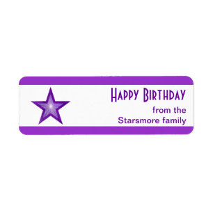 Purple Star stripe 'Happy Birthday' text white Return Address Label
