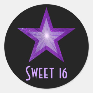 Purple Star 'Sweet 16' round sticker black