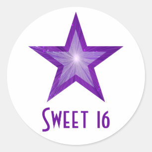 Purple Star 'Sweet 16' round sticker white