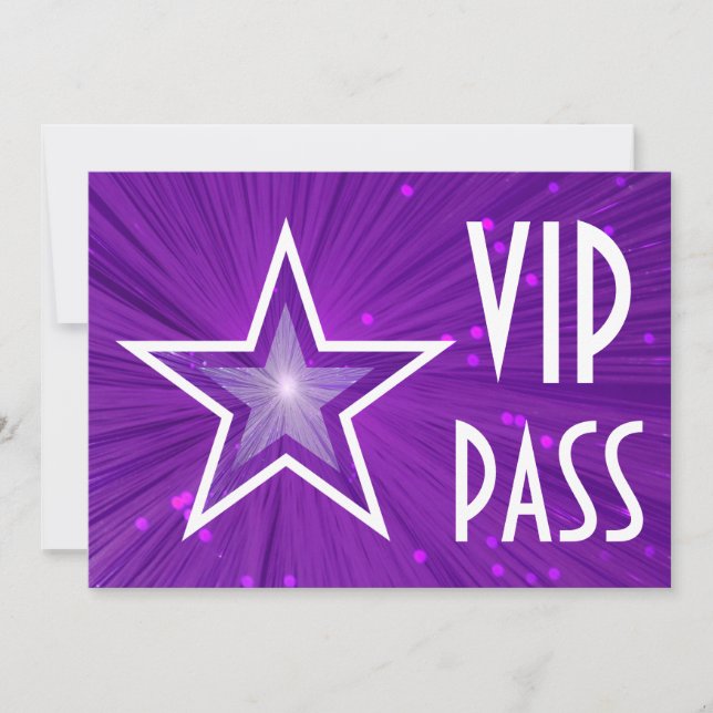 Purple Star 'VIP PASS' horizontal white back Invitation (Front)