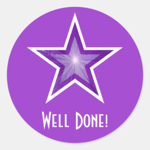 Purple Star 'Well Done!' round sticker purple