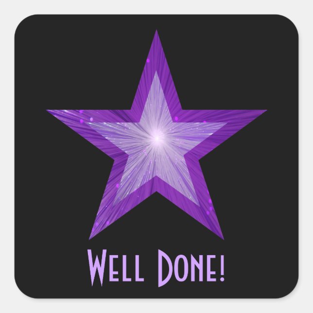 Purple Star 'Well Done!' square sticker black (Front)