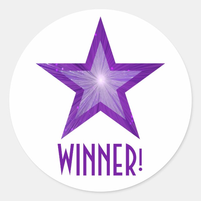 Purple Star 'WINNER!' round sticker white (Front)