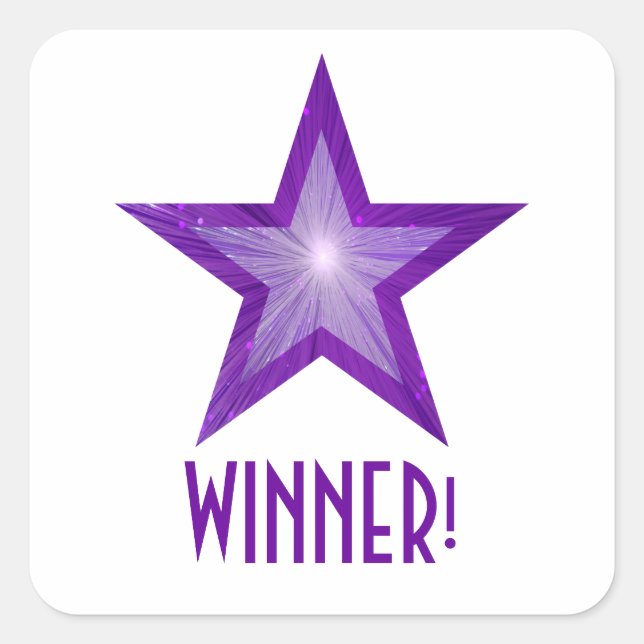 Purple Star 'WINNER!' square sticker white (Front)