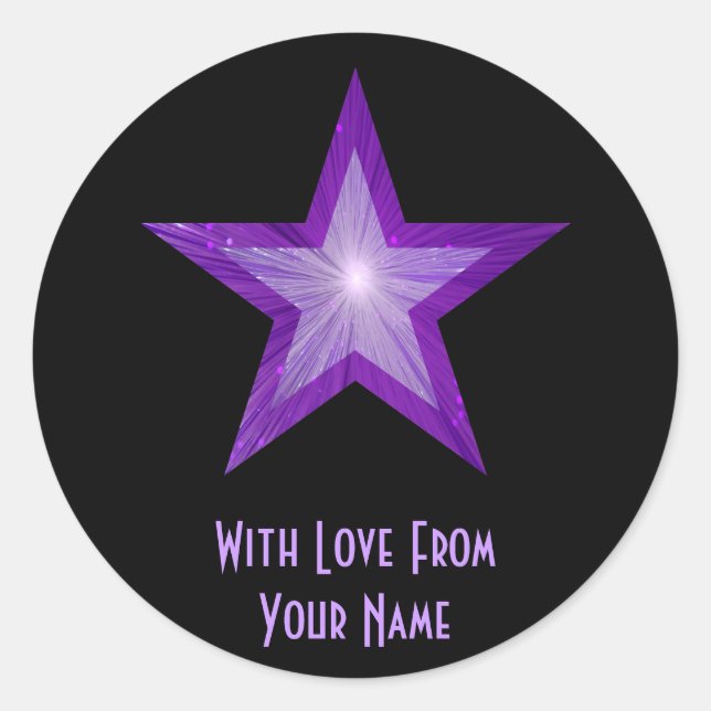 Purple Star 'With Love From'' round sticker black (Front)