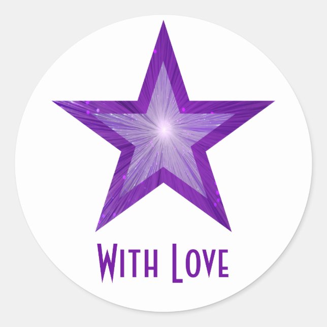 Purple Star 'With Love'' round sticker white (Front)