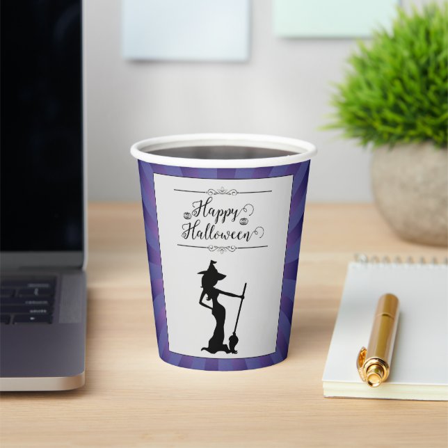 Purple Starburst Witch Halloween Paper Cups (Insitu)