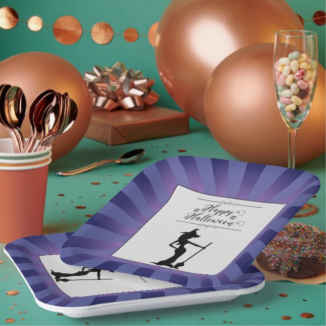 Purple Starburst Witch Halloween Paper Plate (Multi)