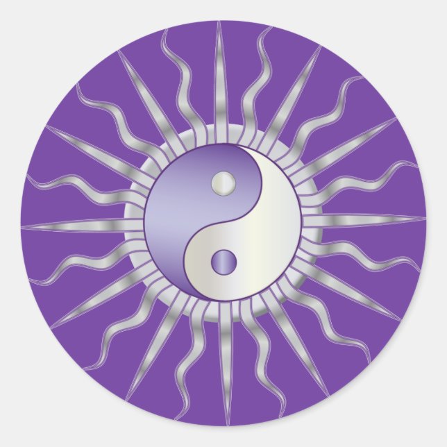 Purple Starburst Yin Yang Classic Round Sticker (Front)