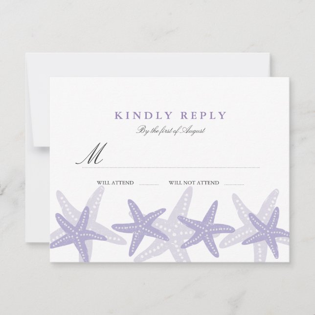 Purple Starfish Beach Wedding RSVP Card (Front)