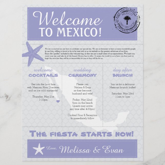 Purple Starfish Cabo Mexico Welcome Letter (Front)