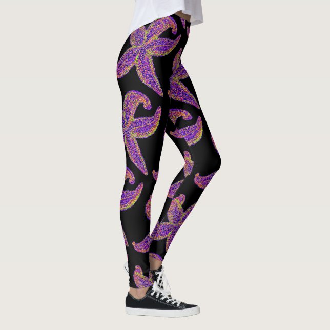 purple starfish Thunder_Cove black Leggings (Right)