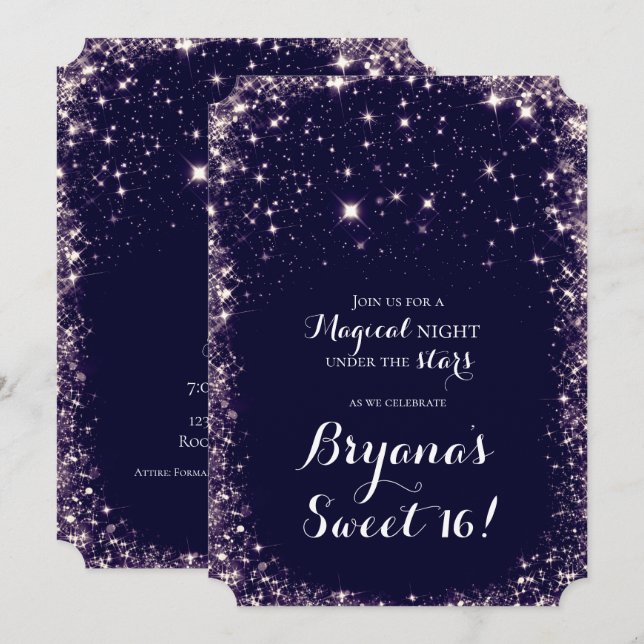 Purple Starry Night Sky Celestial Sweet 16 Invitation (Front/Back)