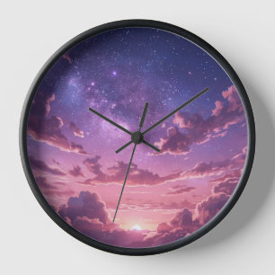 Purple Starry Sky Wall Clock