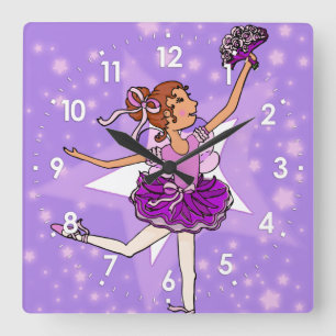 Purple stars ballerina girls wall clock