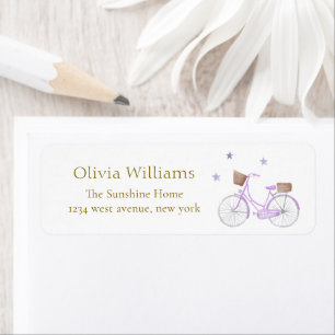 Purple Stars Bicycle Baby shower Return Address Label