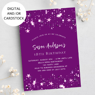 Purple stars birthday invitation