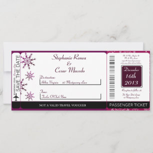 Purple Stars Boarding Pass Wedding Invitation