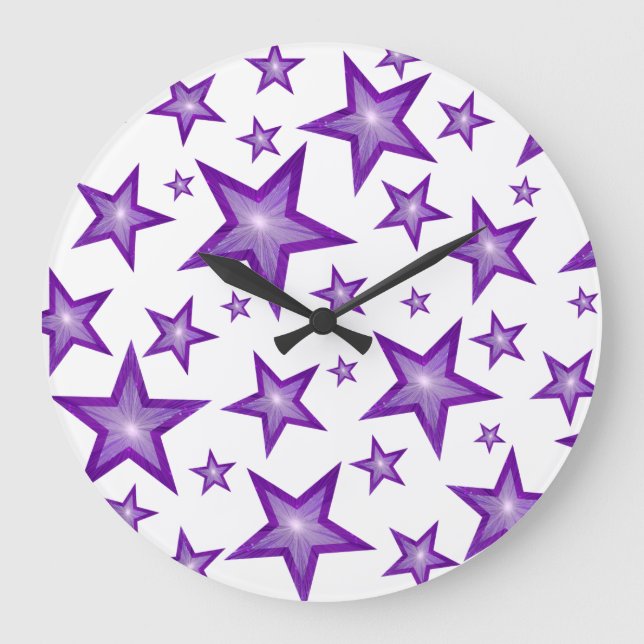 Purple Stars clock round white (Front)