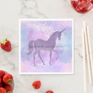 Purple Stars Confetti Watercolor Unicorn Napkin