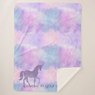 Purple Stars Confetti Watercolor Unicorn Sherpa Blanket