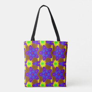 purple stars green floral geometric tote bag