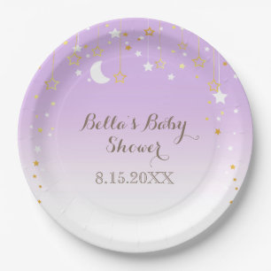 Purple Stars Moon Baby Shower Paper Plate
