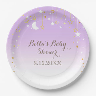 Purple Stars Moon Baby Shower Paper Plate