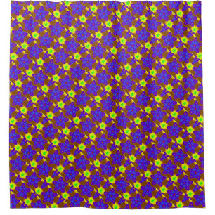 purple stars on yellow/green pattern shower curtain