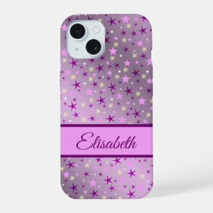purple,stars,personalise + case, case, iPhone 15 case
