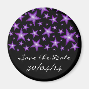 Purple Stars 'Save the Date' fridge magnet black