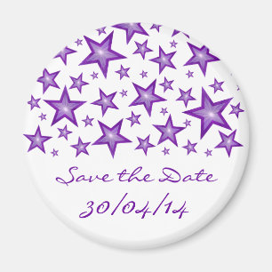Purple Stars 'Save the Date' fridge magnet white