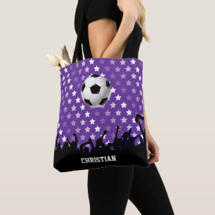 Purple Stars Soccer Fans and Ball Tote Bag