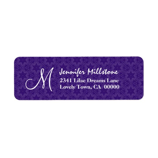 Purple Stars Wedding Monogram Address Label
