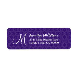 Purple Stars Wedding Monogram Address Label Return Address Label
