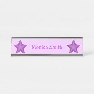 Purple Stars with Full Name Desk Name Plate
